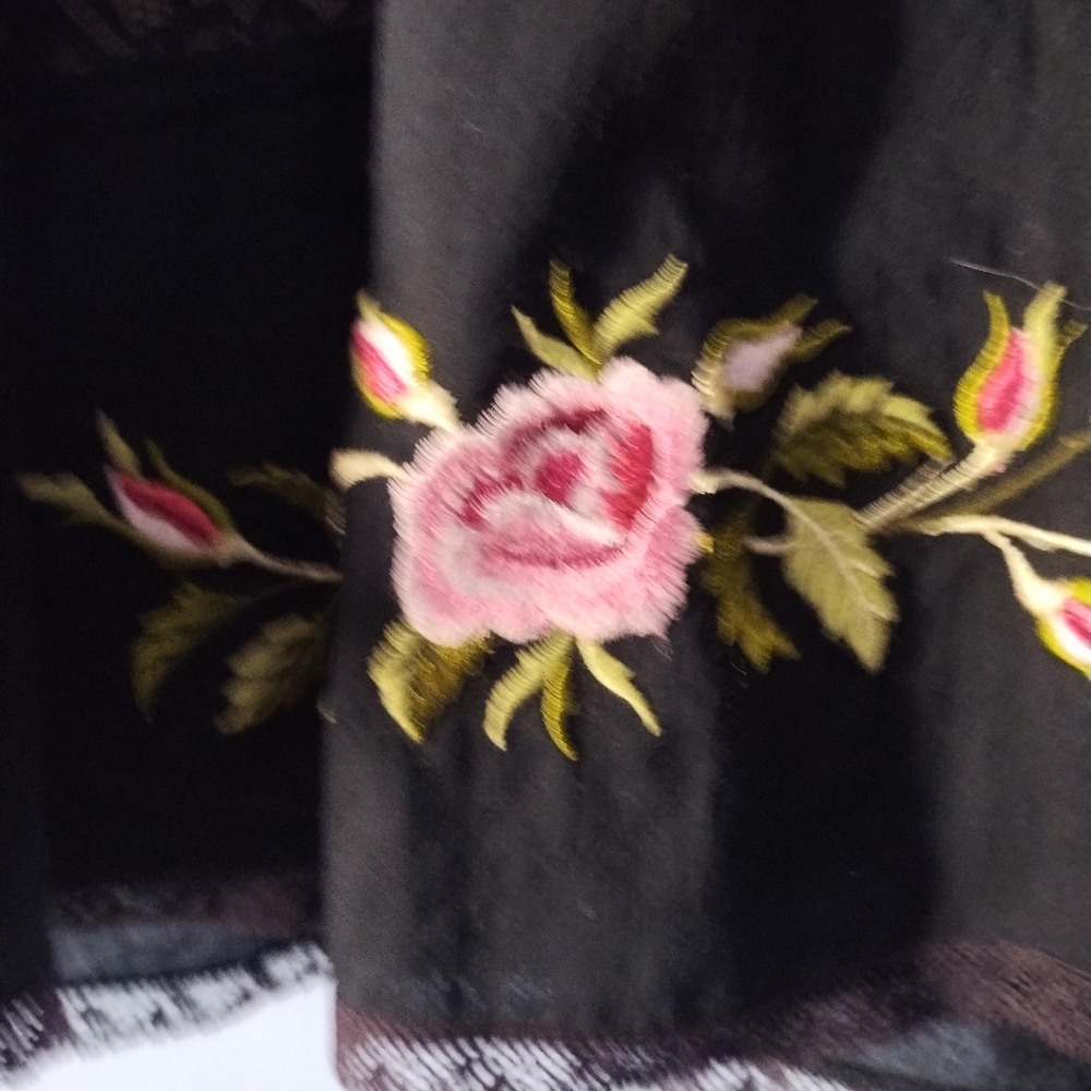 Vintage Betsey Johnson Black Label Black Mesh  Rose Embroidered Mini Skirt 6 - Picture 3 of 5